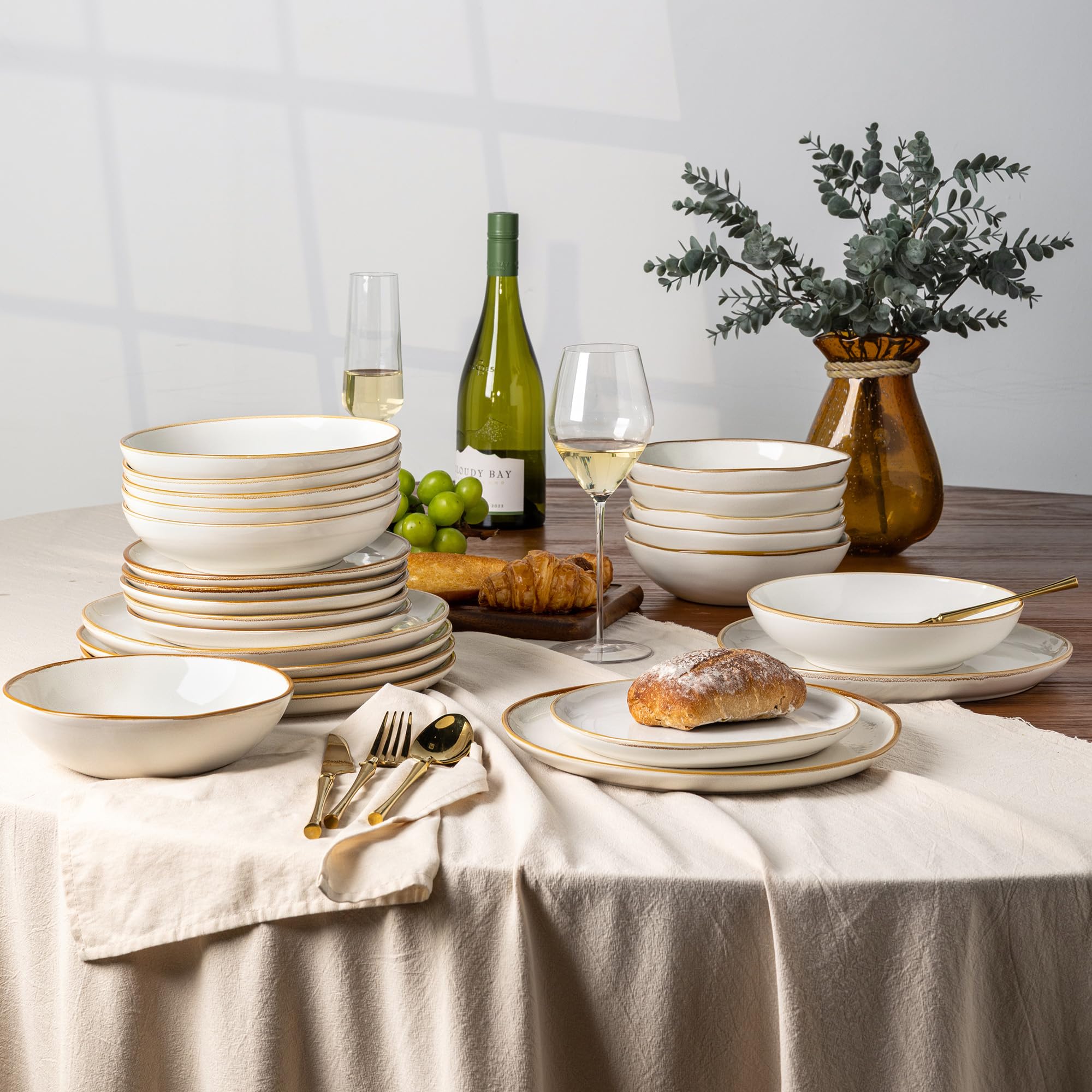 AmorArc Ceramic Dinnerware Sets for 8, 24Pcs Plates and Bowls Sets Dishes