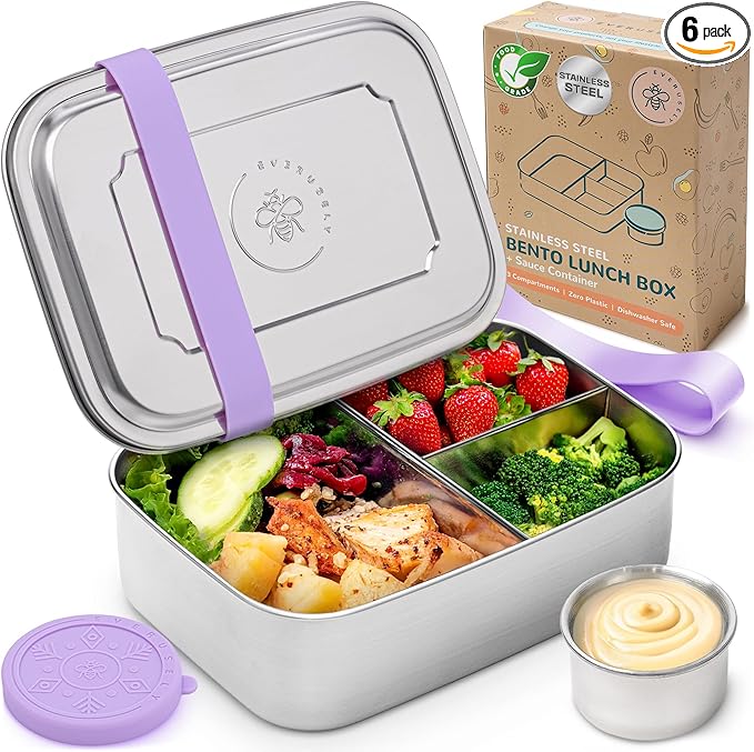Stainless Steel Bento Box + Condiment Container - Lavender, 47oz / 1.4 L