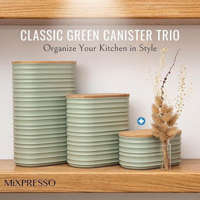 Mixpresso 3 Pcs Green Canisters Sets for the Kitchen, Coffee Containers