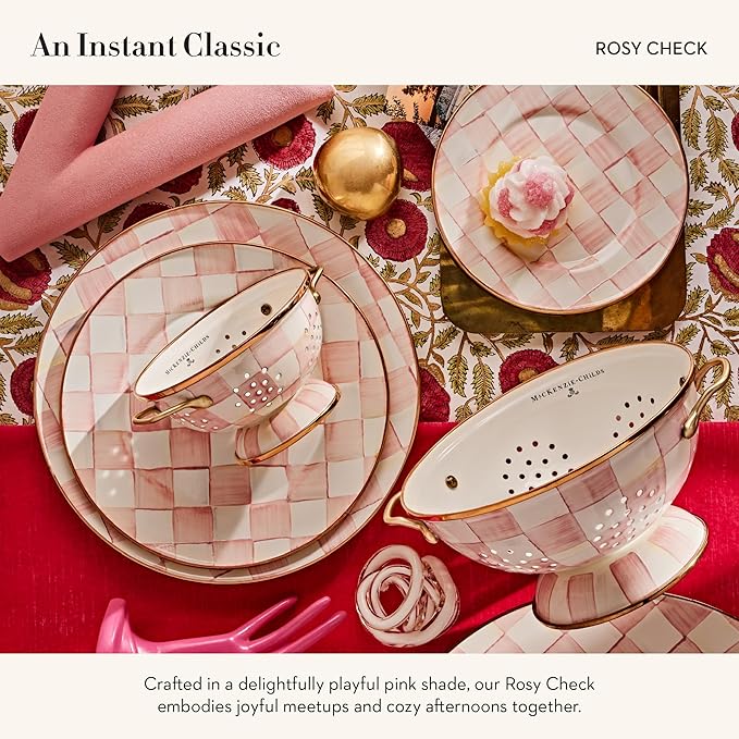 MACKENZIE-CHILDS Enamel Serving Platter, Pink-and-White Rosy Check