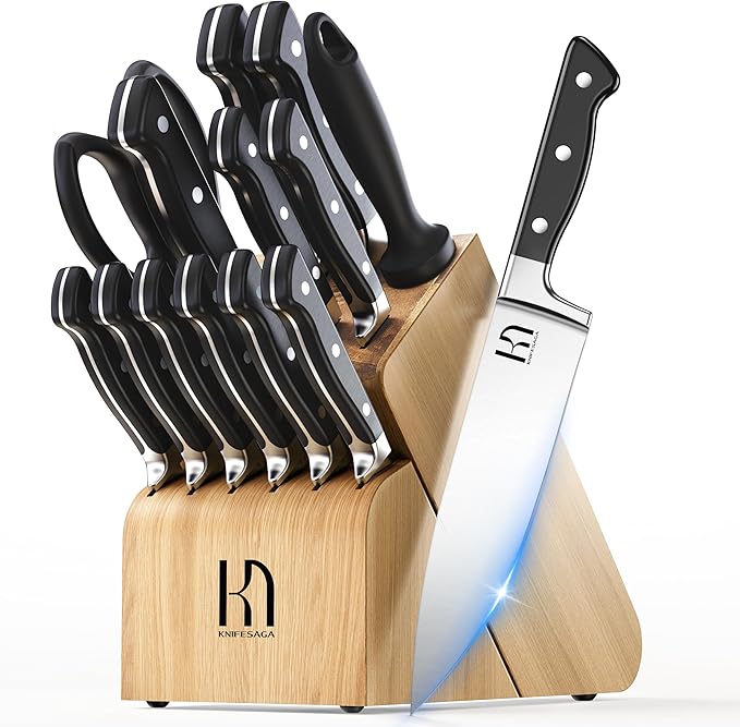 KnifeSaga Japanese Knife Set with Sharpener, Premuim, Razor Sharp, 15 Pcs