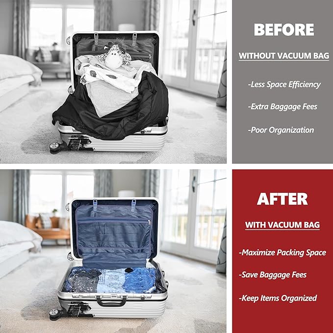 Vacuum Seal Bags for Clothing Travel and Home Storage, Travel Vacuum Bags with Electric Pump, Space Saver Compression Packing Cubes for Luggage Suitcase Bedding Blankets Clothes, 8 Small