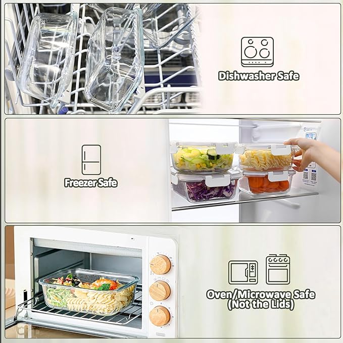 M MCIRCO 8 Pack,30 oz Glass Food Storage Containers with Lids, White