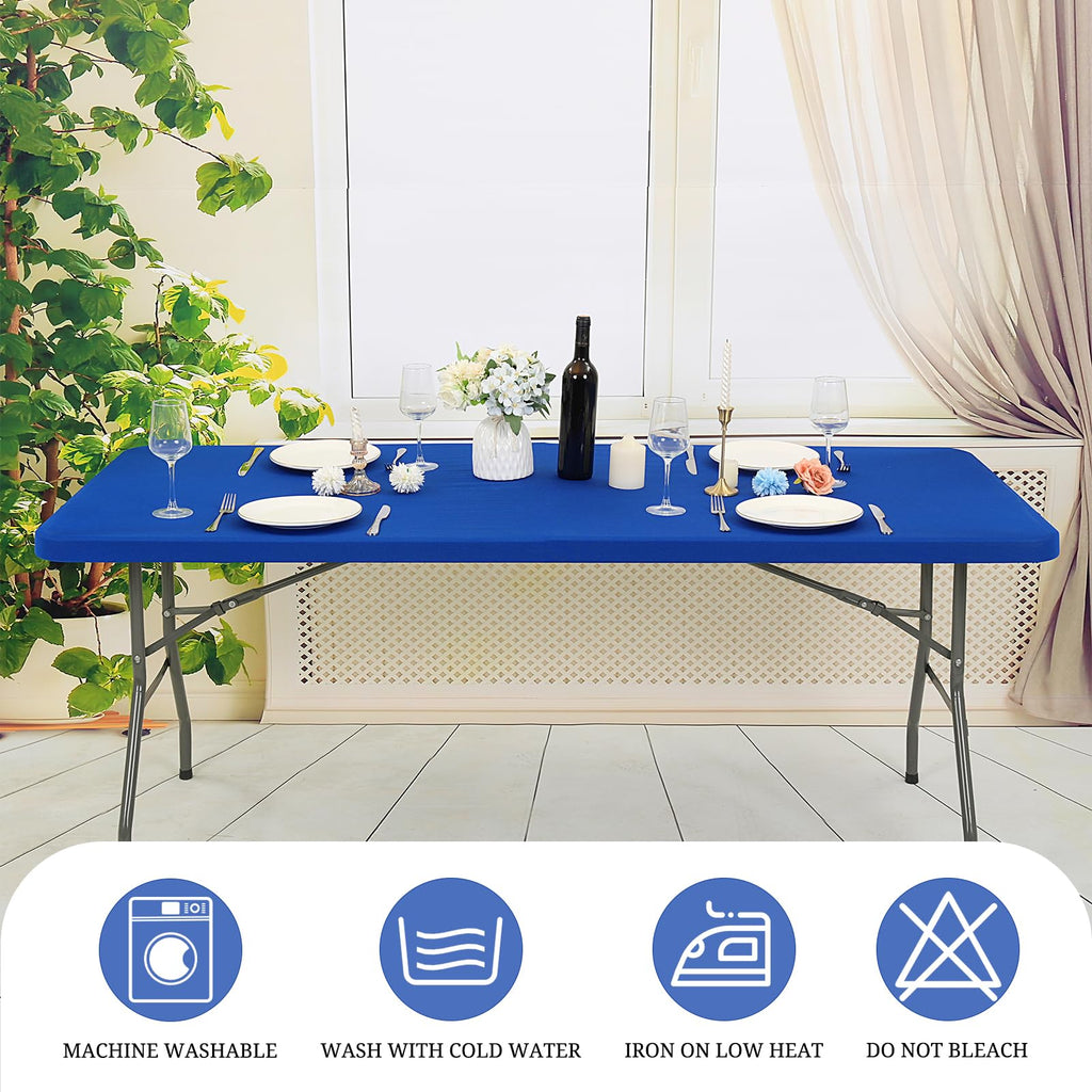 10 Pack Stretch Fabric Table Top Cap Cover, fits 8' Tables, Spandex Table Covers Washable Elastic Rectangle Tablecloth Protector for Indoor Outdoor Party Picnic Wedding, Royal Blue, 30" W x 96" L