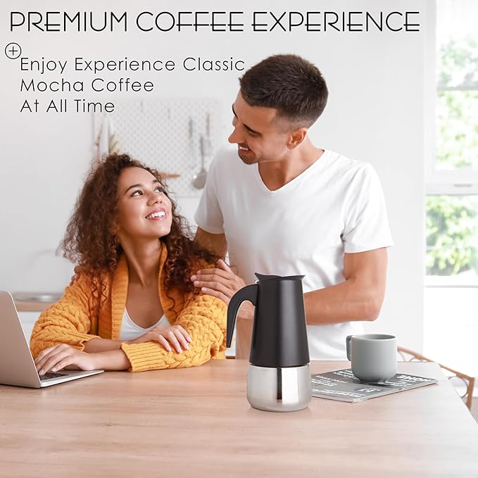 Mixpresso 6 Cup Greca Moka Pot, Stainless Steel Stovetop Espresso Maker