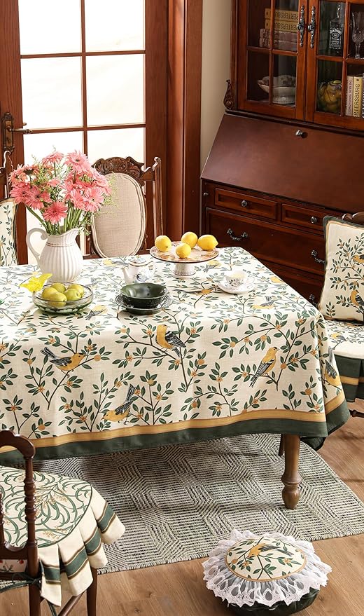 patdrea Designer French Linen Tablecloth,Rectangular,118"x67"-Warbler A