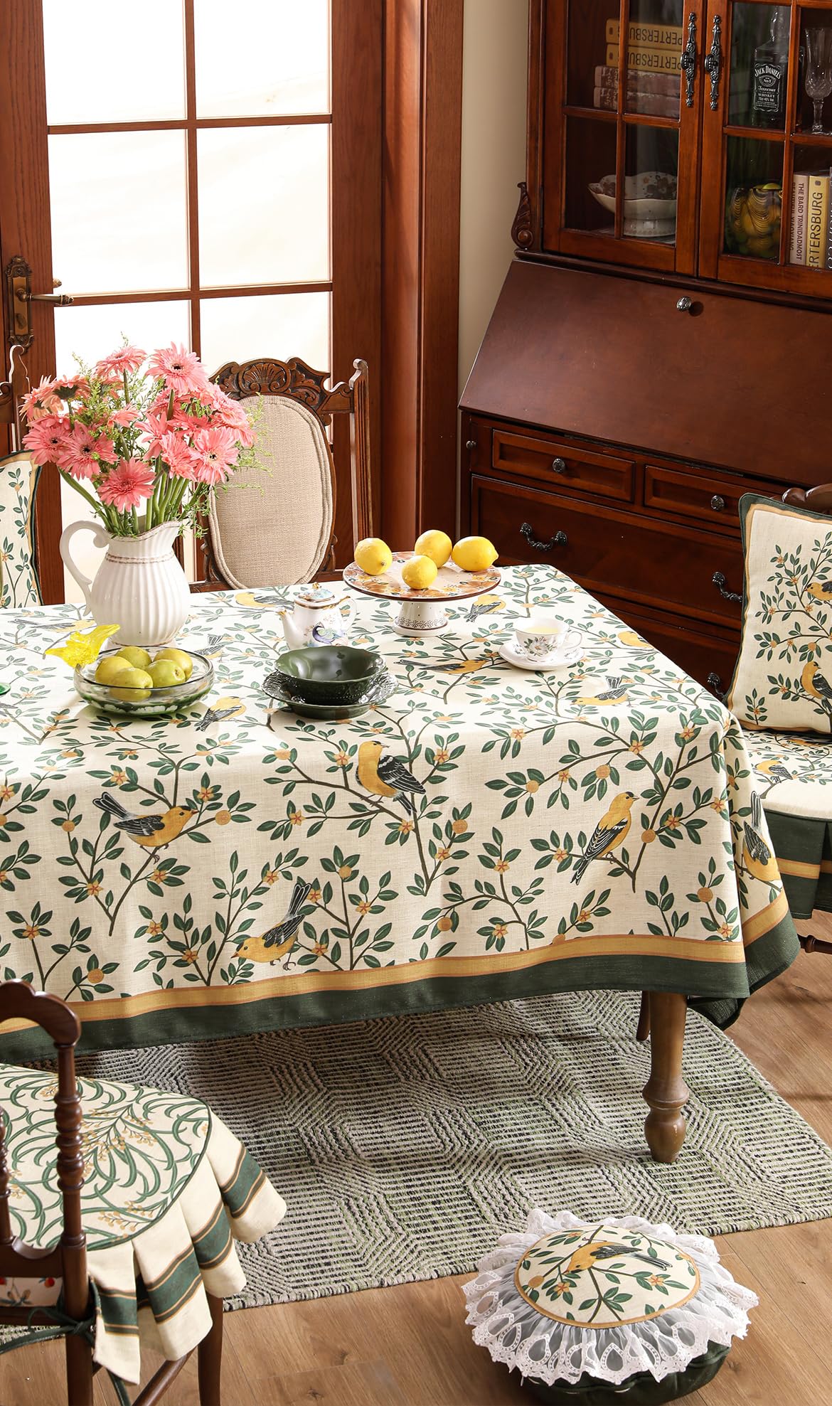 patdrea Designer French Linen Tablecloth,Rectangular,110"x63"-Warbler A