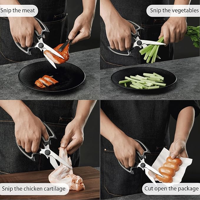 OMDAR Bat Kitchen Scissors All Purpose 2 Pack - Halloween Goth Cute Kitchen Shears - Heavy Duty Stainless Steel Cooking Shears for Cutting Meat, Food, Poultry - with Magnetic Blade Guards