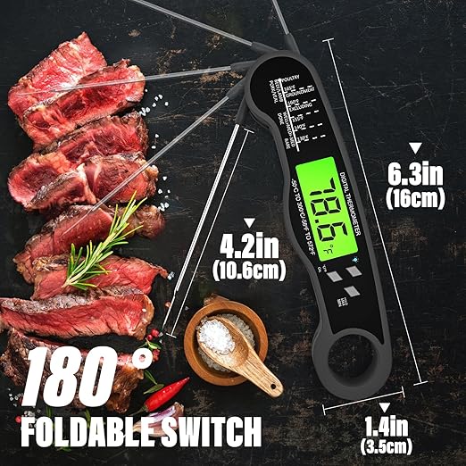 AWLKIM Smart Meat Thermometer, 3.8" Touchscreen, 0.5s ±0.5°F, IP68, Black