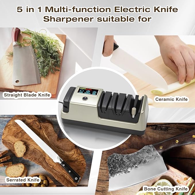 Ceelpeopar Electric Knife Sharpener for Kitchen, 3-Stage, LCD Screen
