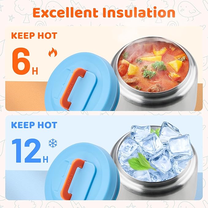 JXXM Lunch Box for Kids With 8oz Soup Thermo, Leak-proof Lunch Container with 2 Compartments, Thermo Food Jar Food Containers for Back to School Girls Boys (Blue)