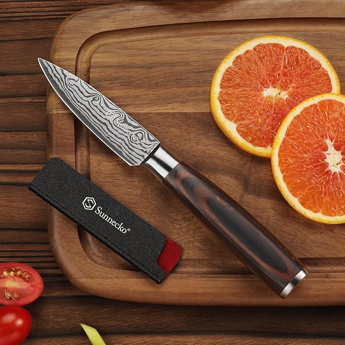 Sunnecko 3.5 Inch Paring Knife, Ultra Sharp High Carbon Steel Fruit Knife