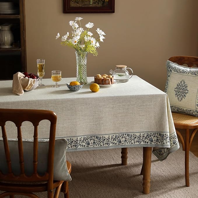 ISAENNE Designer Linen Rectangular Tablecloth,71"x55"-Segerman B