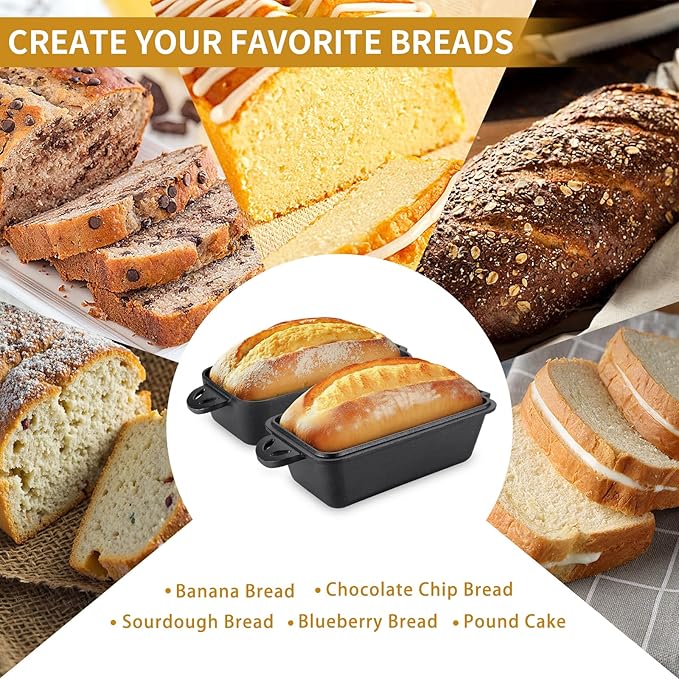 AILITOR Cast Iron Loaf Pan with Lid 9x5 Inch - Bread Baking Pans for Homemade Bread, 2 Piece Set