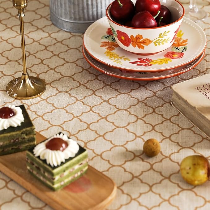 ISAENNE Designer Linen Tablecloth Rectangular,102"x63"-Chamonix A