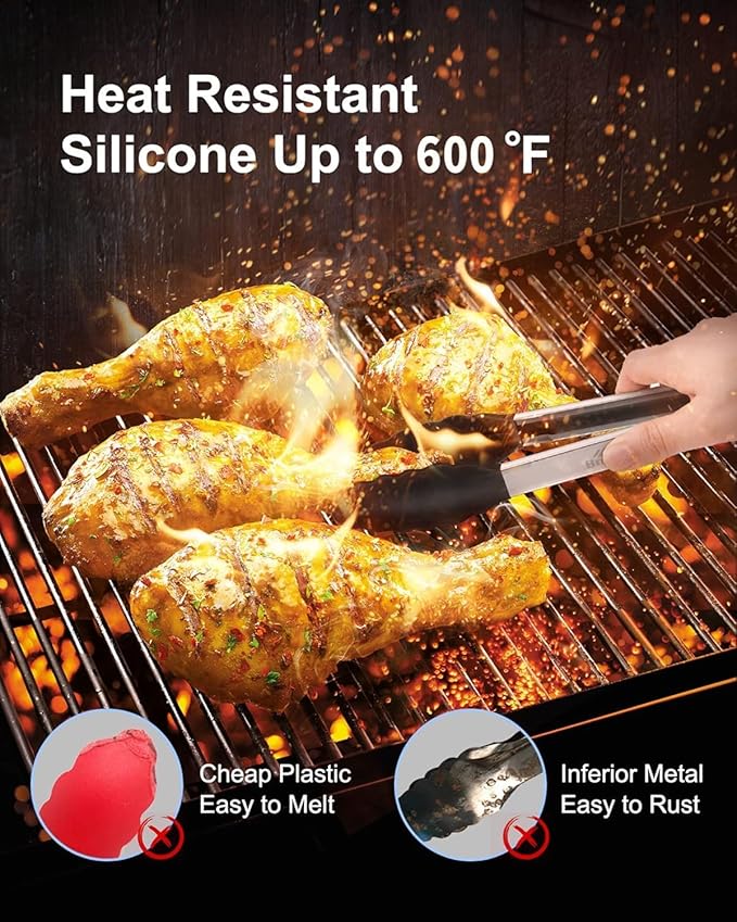 Bnlcd Good Grip Cooking Tongs with Silicone Tips, Set of 3-7" 9" and 12"