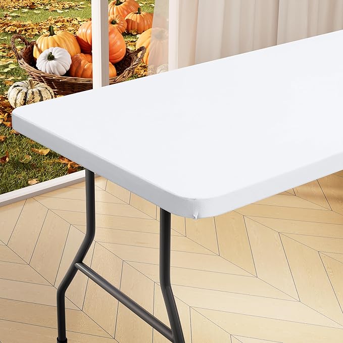 homing Rectangle Table Cloth Cover, Water-Resistant Polyester Elastic Fitted Tablecloth, Fits for 6 Foot Folding Tables, Washable Table Protector for Picnic, Camping, Outdoor (White, 36" x 72")