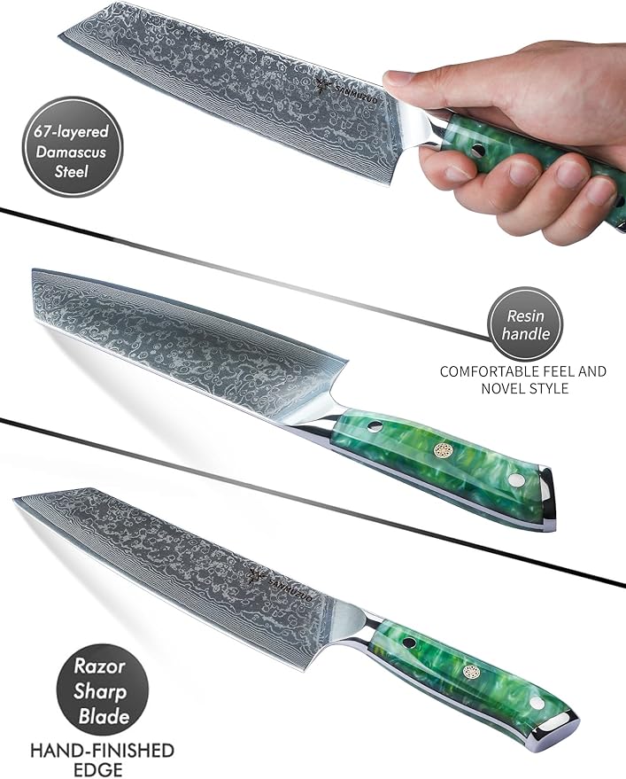 SANMUZUO 8.5 inch Kiritsuke Kitchen Chef Knife - 67 Layers Damascus Steel & Resin Handle - Xuan Series(Jade Green)