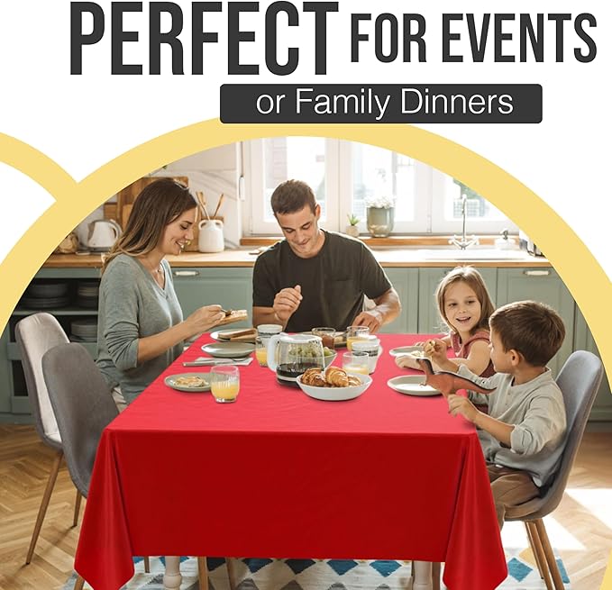 Exquisite Party Solids 66% Thicker Premium Plastic Table Cloth Rectangle Table Cover 0.5 Mil 6 Pack Red Table Cloth 54 Inch x 108 Inch Disposable Tablecloth Won't Tear Easily Like Cheap Thin Brands