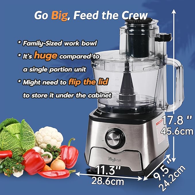 Magiccos 14-Cup Food Processor, 1000W Motor, Storage Drawer, Inox Color
