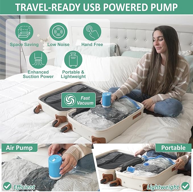 Cozy Essential Travel Vacuum Storage Bags with Rechargeable Cordless USB Pump, Space Saver Bags for Luggage, Suitcase, Carry-On, for Clothes, Blankets, Bedding & Seasonal Storage,35 Combo