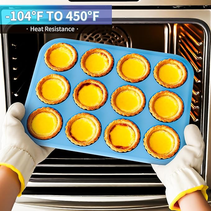 Bangp Silicone Muffin Pan for Baking with Steel-reinforced Rim,2 Pack,Blue