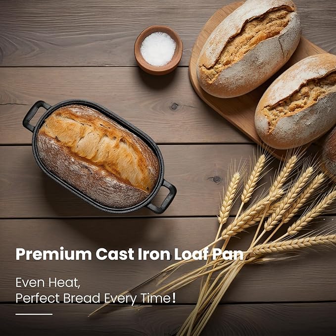 FRRLY Cast Iron Loaf Pan with Lid-Bread Baking Pan for Sourdough,Pre-Seasoned Oval Dutch Oven, 9 x 5-4/5 Inch Loaf Pans for Homemade,Heavy Duty with Even Heating