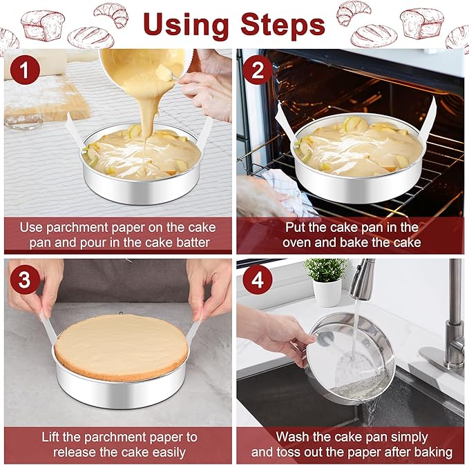 LIANYU 8 Inch Round Cake Pan, Circle Layer Cake Tin for Baking