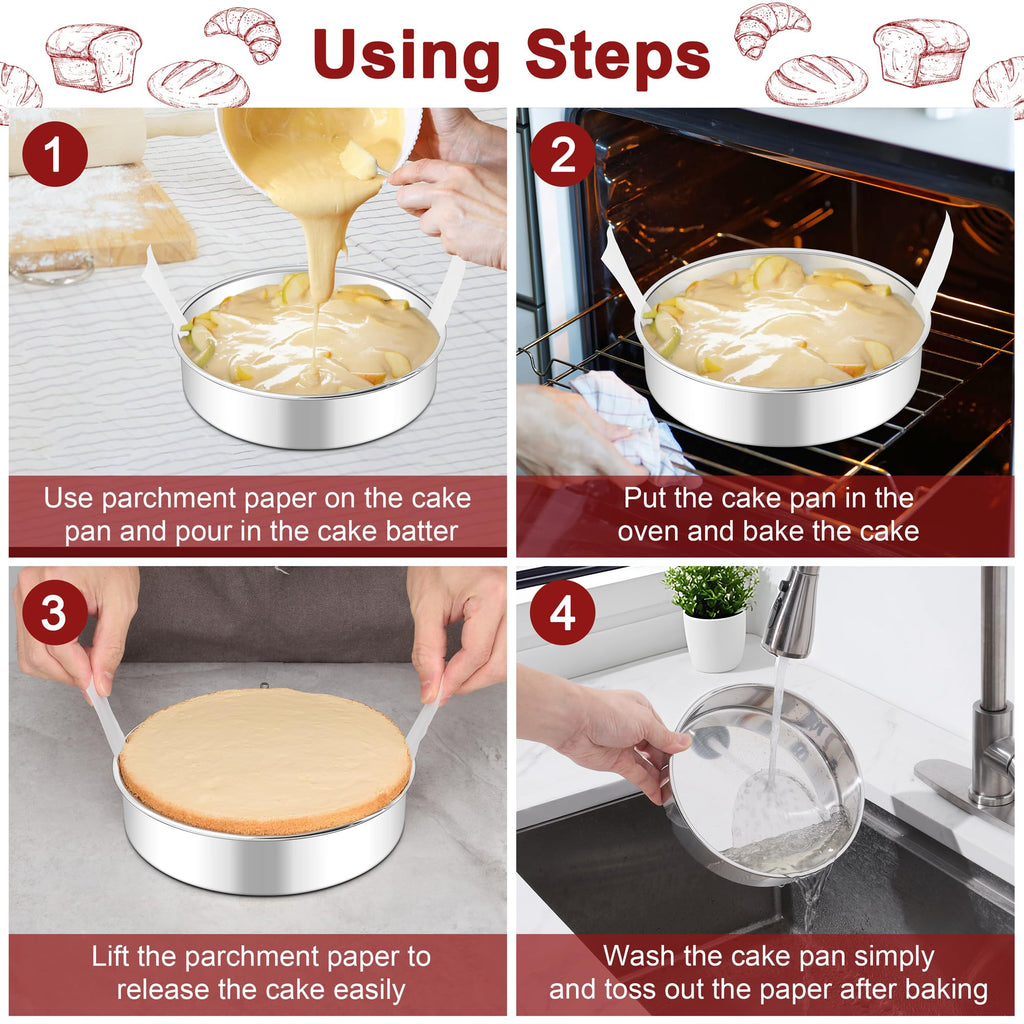 LIANYU 8 Inch Round Cake Pan Set, Baking Pans with 60 PCS Parchment Paper