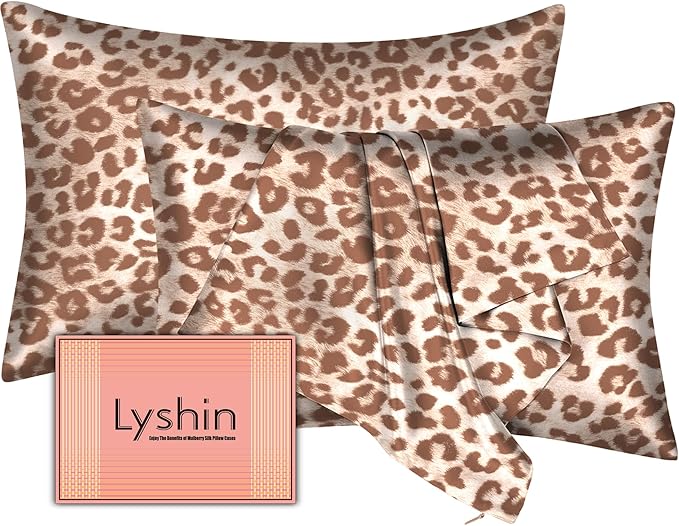 LYSHIN Silk Pillow Cases 2 Pack Queen Size with Zipper, Leopard