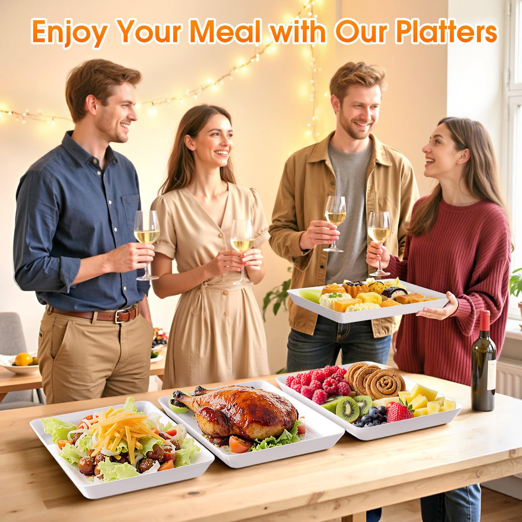 Serving Trays, Serving Platter, Plastic Trays, 4-Pack, White