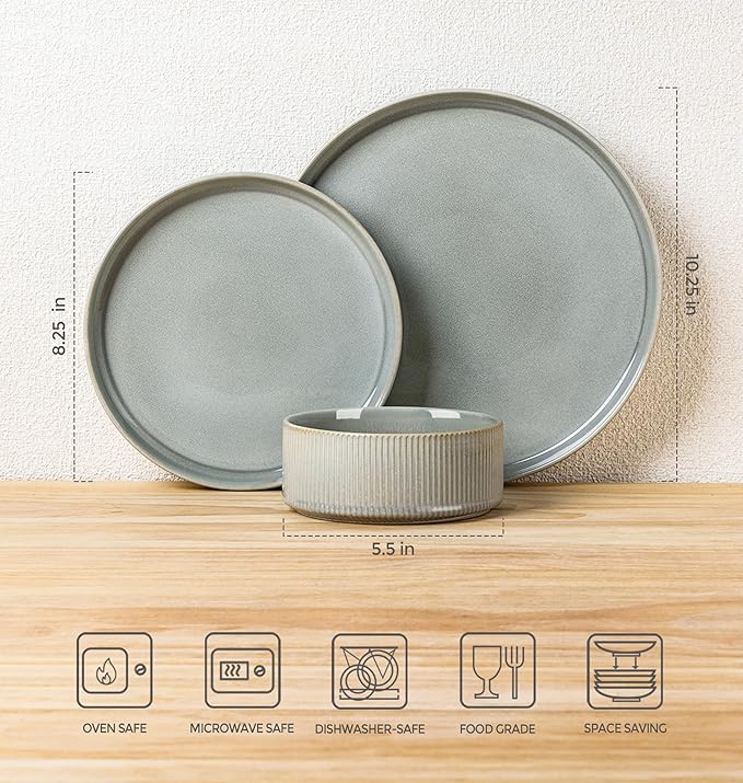 TheTerra Ceramic Dinnerware Set for 4, 12-Piece Plates and Bowls Set