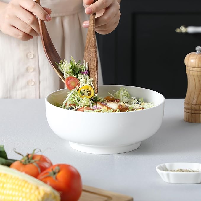 MALACASA Large Serving Bowls, 60 OZ (8") White Salad Bowls Set of 2