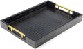 ATZYmolin 17"x12" Leather Serving Tray, Gold Handle Vanity Platter, Black