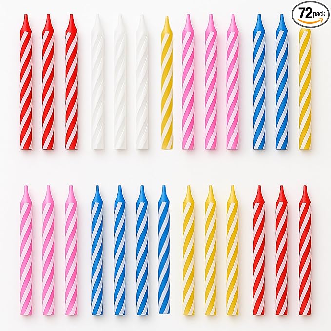 Bulk Birthday Candles for Cake – 72 Count Mixed Color Pack, Traditional Birthday Candles for All Ages & Party Themes