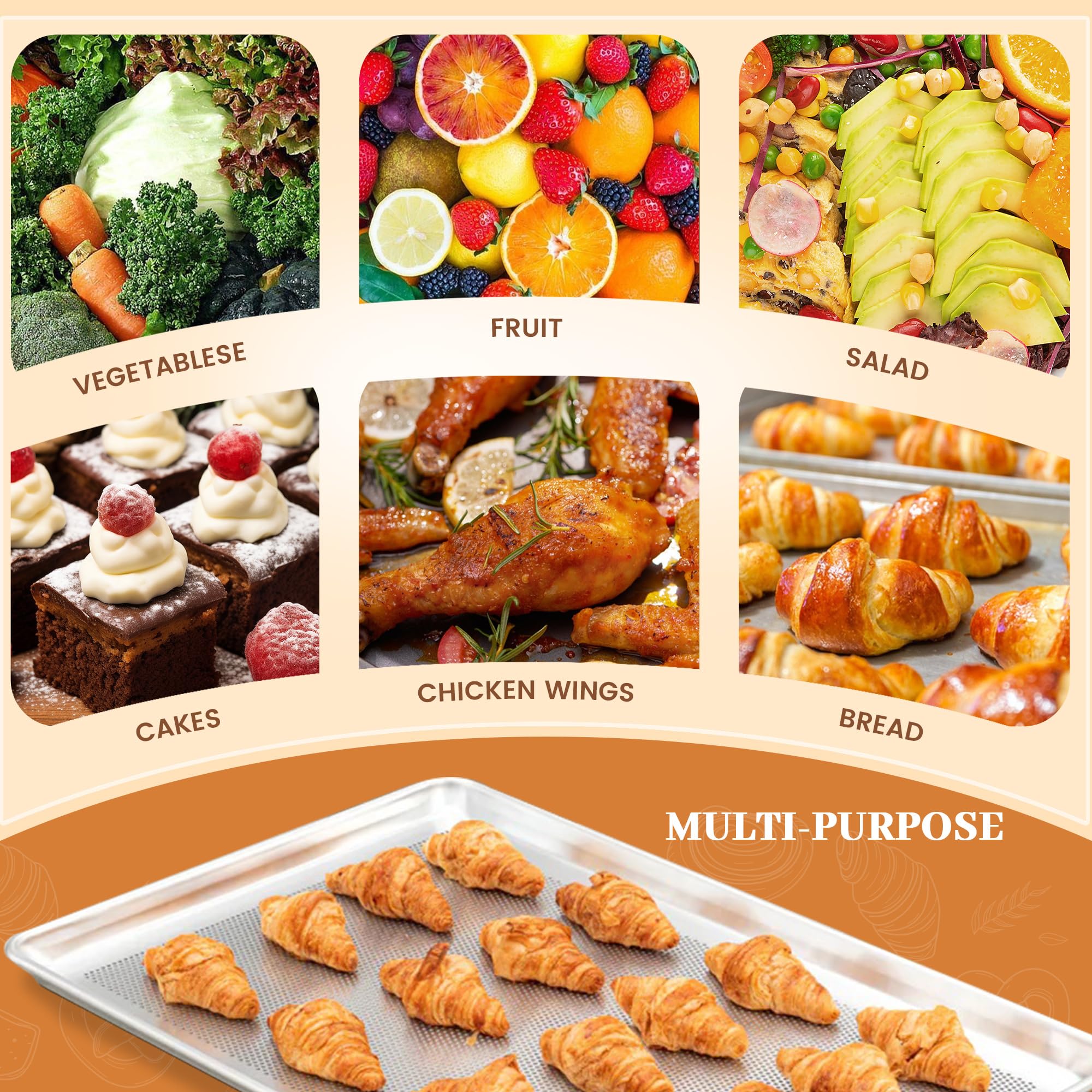 STEELUS 6 Pack Perforated Half Size Aluminum Baking Sheet Pans, 18"x13"