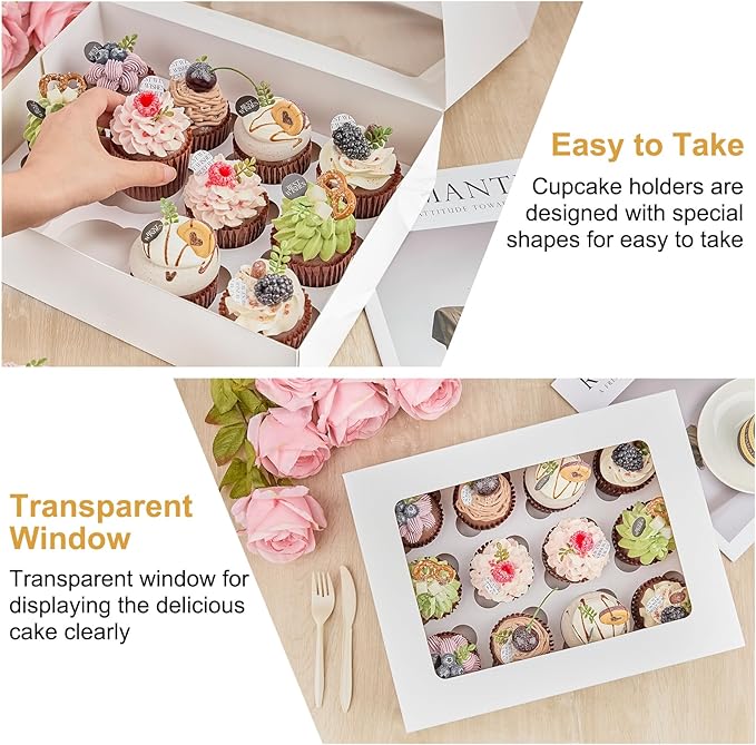 Kucoele 12 Count White Cupcake Boxes, 13 x 10 x 4 Inches, 6 Pack