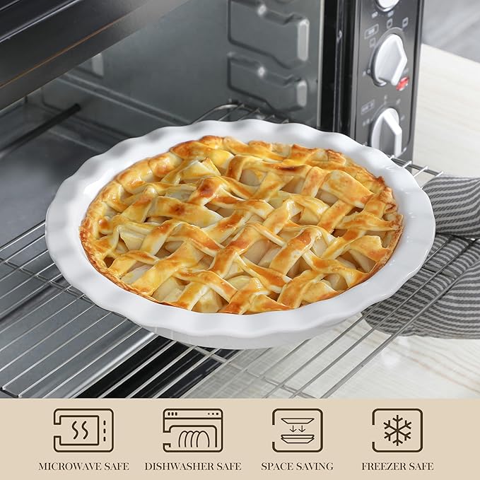MALACASA 40 Oz Ceramic Pie Pan 9 Inch, Fluted Pie Dish for Quiche