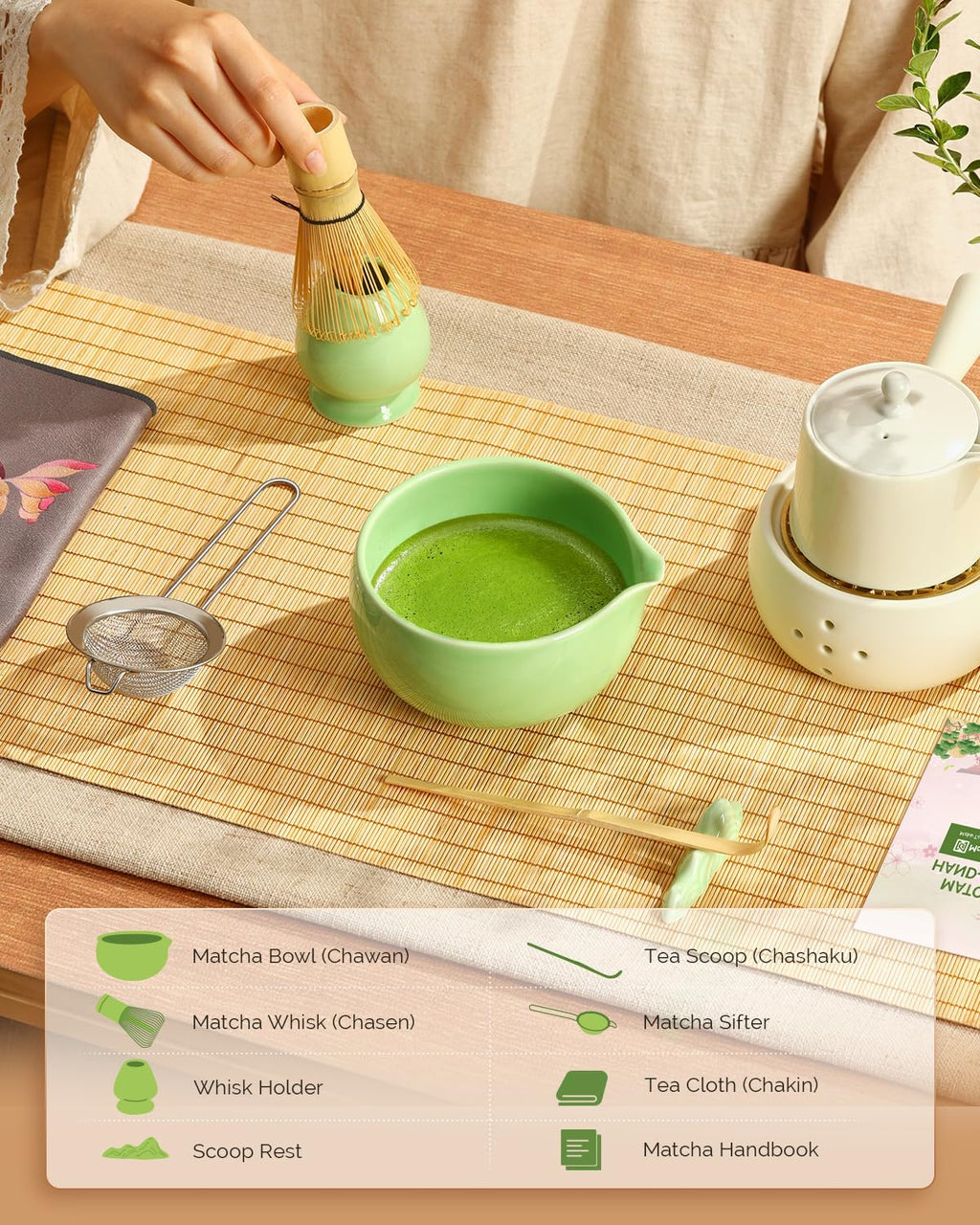Maestri House Matcha Whisk Set, 7-Piece Kit with Spouted Ceramic Bowl