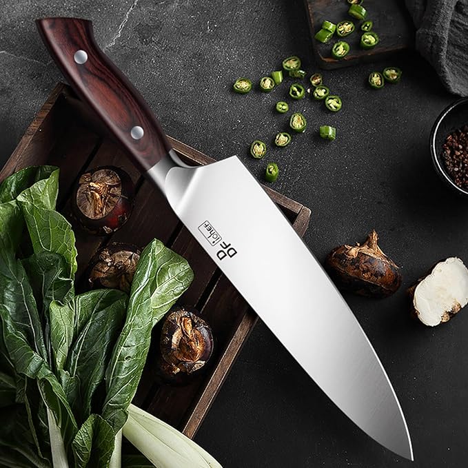 Chef Knife 8 Inch, High-Carbon Stainless Steel, Ergonomic Pakkawood Handle