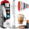 Zulay Kitchen Powerful Milk Frother Wand With Duracell Batteries - Ultra Fast Handheld Drink Mixer - Electric Whisk Foam Maker for Coffee, Lattes, Cappuccino & Matcha - Triple Whisk - Luna White