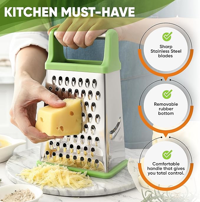 Spring Chef Stainless Steel XL Cheese Grater for Kitchen, Green