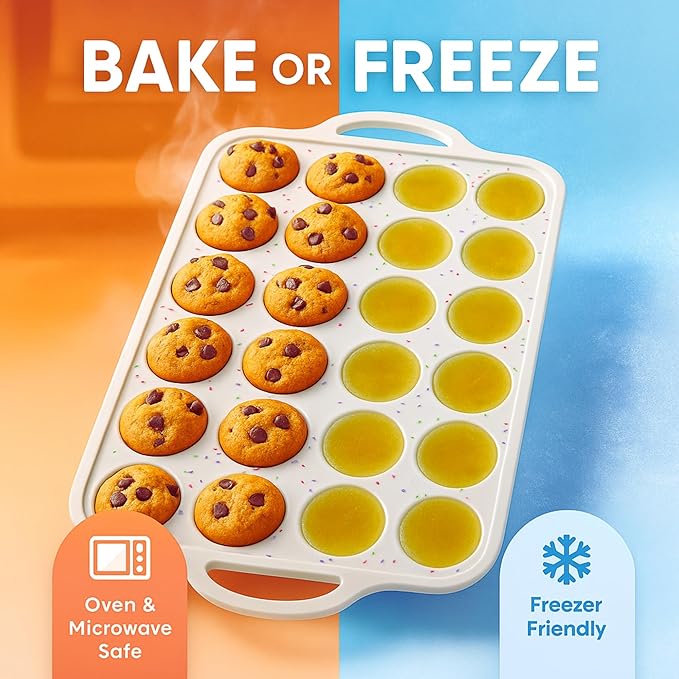 Silicone Mini Muffin Pan, 24 Cup 2 Pack with Metal Reinforced Frame