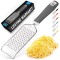 Zulay Kitchen Professional Cheese Grater Stainless Steel - Durable Rust-Proof Metal Lemon Zester Grater With Handle - Flat Handheld Grater For Cheese, Chocolate, Spices, And More - Grey