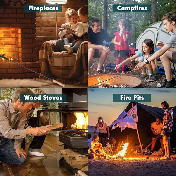 AGM Fire Pit Poker, 32" Fire Poker Stick with Wooden Handle
