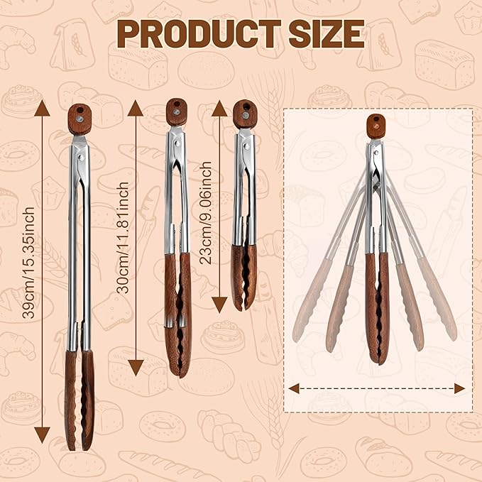 Wooden Cooking Tongs, 12 Inch Walnut Tips Heat Resistant Grilling