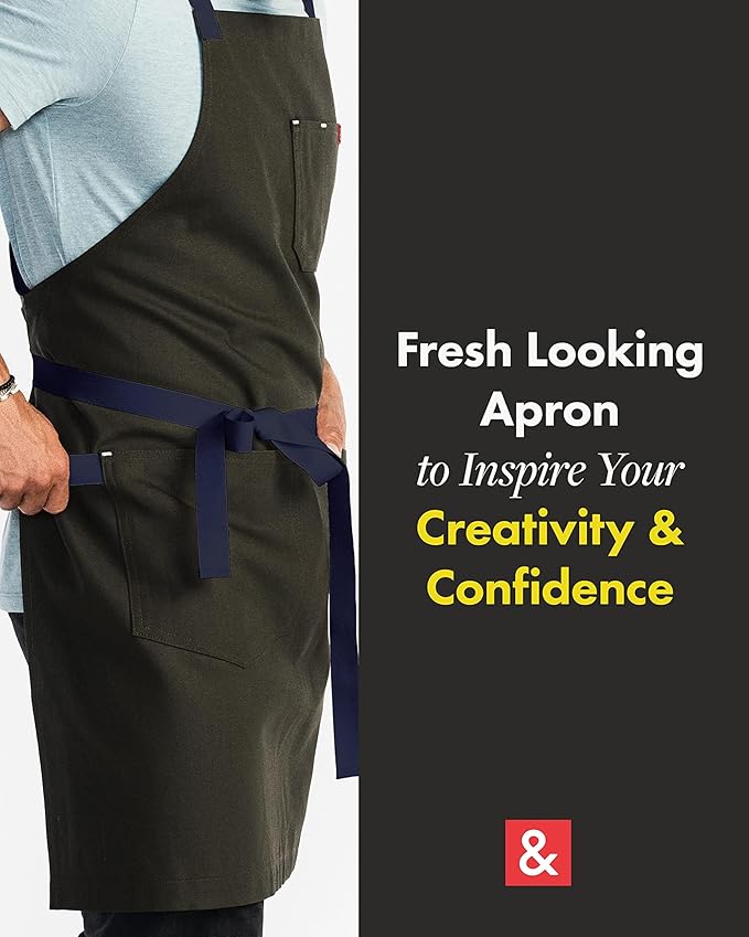 hedley & bennett Crossback Chef Apron, Pockets & Towel Loop, Olive Green