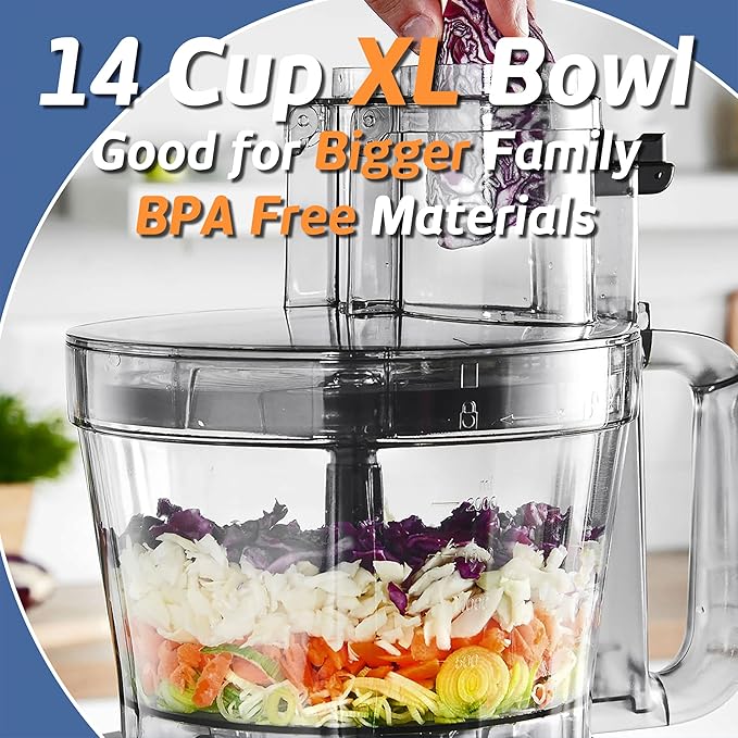 Magiccos 14-Cup Food Processor, 1000W Motor, Storage Drawer, Inox Color