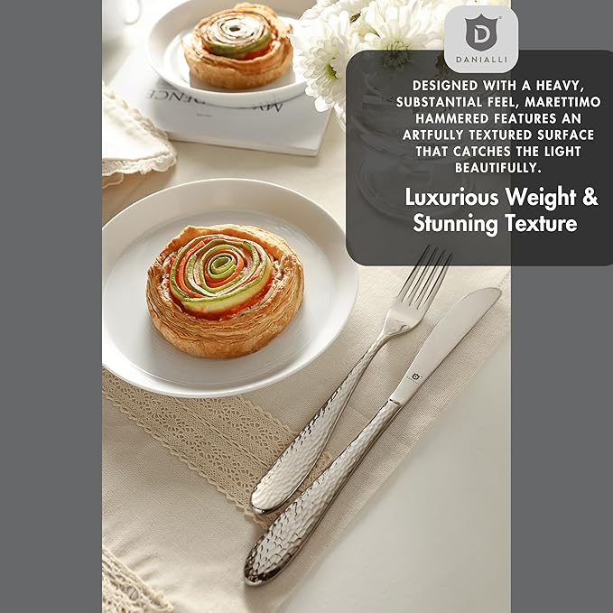 DANIALLI Hammered Silverware Set | Premium 18/10 Stainless Steel Flatware Service for 8 | Heavy-Duty & Dishwasher Safe | Built to Last (40-Piece, Marettimo Hammered)