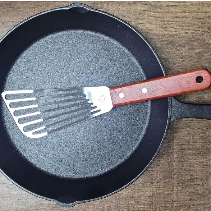 La Cuisine Extra Flexible Stainless Steel Fish Slotted Spatula Turner with Beveled Edge Wood handle, 6.5" Blade, 11" Length for Flipping Fish, Eggs, Pancakes, Patties & Fries
